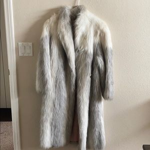 Light gray synthetic long fur coat sz 14